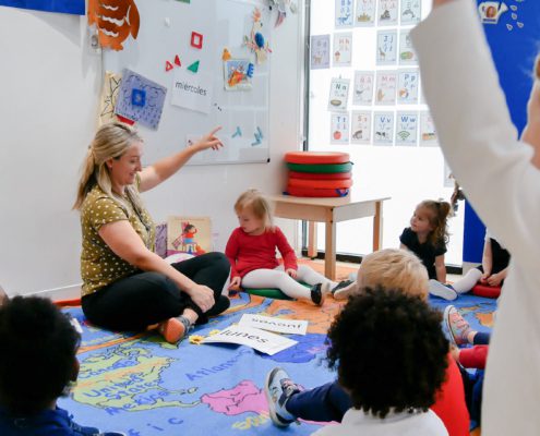 Young students in Tessa International School's nursery school program engage in their Spanish immersion class.